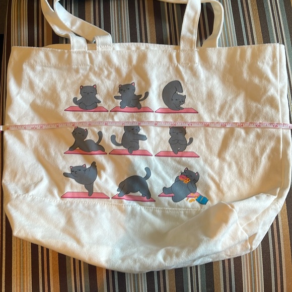 Super cute!! NWOT cat yoga cotton tote bag shoulder bag handbag - Picture 2 of 10
